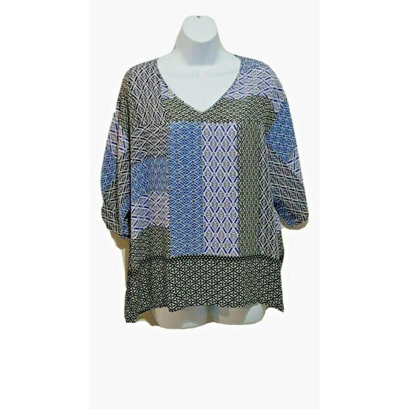 Chico's Size 1 US Small 8-10 Women's Blouse Short Sleeve Blue Lightweight Festiv - Picture 2 of 8